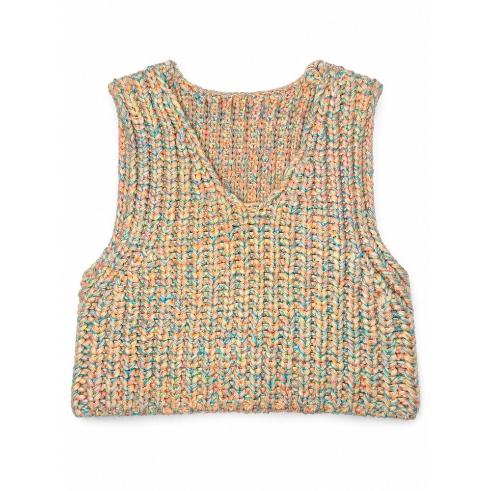 Free People Hoopla Chunky Knit Sweater Vest Pastel Tropical Fruit S